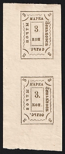 1898 3k Zenkov Zemstvo, Marginal Corner Imperforate Vertical Pair, Types 3+4