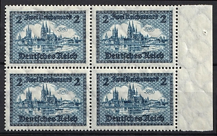 1930 2m Weimar Republic, Germany, Complete Set, Marginal Block of Four