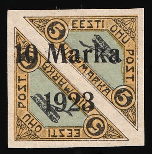 1923 10m on 5m Estonia, Airmail, Imperforate, Signed