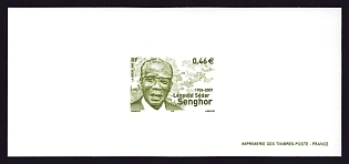 2002 46c France 'Leopold Sedar Senghor (1906-2001), President of Senegal, Poet' Trial Color Proof Miniature Sheetlet, Epreuve de Luxe, Deluxe Presentation Miniature Sheet