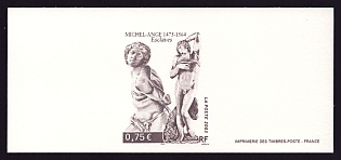 2003 75c France '"The Dying Slave" and "The Rebel Slave" by Michelangelo' Trial Color Proof Miniature Sheetlet, Epreuve de Luxe, Deluxe Presentation Miniature Sheet
