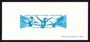 2003 50c France 'World Track and Field Championships, Paris' Trial Color Proof Miniature Sheetlet, Epreuve de Luxe, Deluxe Presentation Miniature Sheet