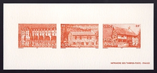 2003 50c France 'Chateau de Chenonceau; House, Alsace; Farm house, Provence' Compound Trial Color Proof Miniature Sheetlet, Epreuve de Luxe, Deluxe Presentation Miniature Sheet