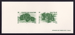 2003  20-30c France '1950 SFV 302 Tractor; 1957 Berliet Tl 00 heavy-duty truck' Compound Trial Color Proof Miniature Sheetlet, Epreuve de Luxe, Deluxe Presentation Miniature Sheet