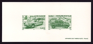 2003  20-30c France 'Renault Kangaroo Express postal van; Citroen DS ambulance' Compound Trial Color Proof Miniature Sheetlet, Epreuve de Luxe, Deluxe Presentation Miniature Sheet