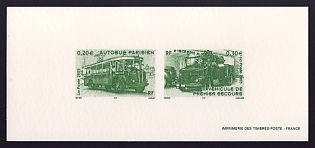 2003  20-30c France '1932 Renault TN6 Paris city bus; 1964 Hotchkiss fire truck' Compound Trial Color Proof Miniature Sheetlet, Epreuve de Luxe, Deluxe Presentation Miniature Sheet