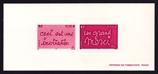 2004 50c France 'Greetings' Compound Trial Color Proof Miniature Sheetlet, Epreuve de Luxe, Deluxe Presentation Miniature Sheet