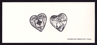 2004 50-75c France 'Hearts' Compound Trial Color Proof Miniature Sheetlet, Epreuve de Luxe, Deluxe Presentation Miniature Sheet