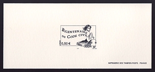 2004 50c France 'Civil Code, Bicent' Trial Color Proof Miniature Sheetlet, Epreuve de Luxe, Deluxe Presentation Miniature Sheet