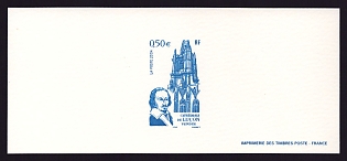 2004 50c France 'Notre Dame de l'Assomption Cathedral, Lucon' Trial Color Proof Miniature Sheetlet, Epreuve de Luxe, Deluxe Presentation Miniature Sheet