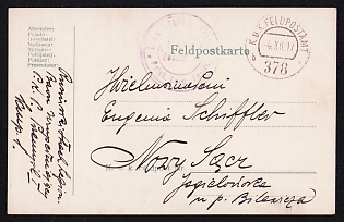 1917 (4 Dec) Polish Legion in Austro-Hungarian Army, Multilingual Field Post Postcard to Nowy Sacz - Galizia, Austrian Royal and Imperial Field Post Postmark No 378, Faint Purple Postmark of the Polish Legion