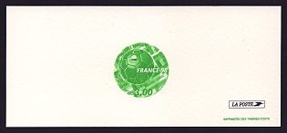 1998 3fr France World Cup Soccer Championships, France' Trial Color Proof Miniature Sheetlet, Epreuve de Luxe, Deluxe Presentation Miniature Sheet