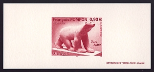 2005 90c France 'White Bear, Sculpture by Francois Pompon' Trial Color Proof Miniature Sheetlet, Epreuve de Luxe, Deluxe Presentation Miniature Sheet