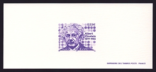 2005 53c France 'Albert Einstein (1879-1955), Physicist' Trial Color Proof Miniature Sheetlet, Epreuve de Luxe, Deluxe Presentation Miniature Sheet