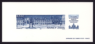 2005 53c France 'French Federation of Philatelic Associations, 78th Congress, Nancy' Trial Color Proof Miniature Sheetlet, Epreuve de Luxe, Deluxe Presentation Miniature Sheet