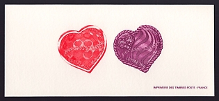 2006 53-82c France 'Hearts' Compound Trial Color Proof Miniature Sheetlet, Epreuve de Luxe, Deluxe Presentation Miniature Sheet