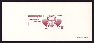 2009 55c France 'Louis Braille (1809-52), Educator of the Blind' Trial Color Proof Miniature Sheetlet, Deluxe Presentation Miniature Sheet