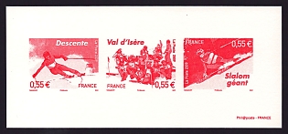 2009 55c France 'World Alpine Skiing Championships, Val d'lsere' Compound Trial Color Proof Miniature Sheetlet, Deluxe Presentation Miniature Sheet