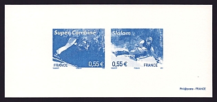 2009 55c France 'World Alpine Skiing Championships, Val d'lsere' Compound Trial Color Proof Miniature Sheetlet, Deluxe Presentation Miniature Sheet