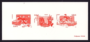2009 56c France 'Road Runner and Wile E. Coyote; Sylvester and Tweety Bird; Daffy Duck and Bugs Bunny' Compound Trial Color Proof Miniature Sheetlet, Deluxe Presentation Miniature Sheet