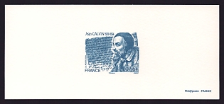 2009 56c France 'John Calvin (1509-64), Theologian and Religious Reformer' Trial Color Proof Miniature Sheetlet, Deluxe Presentation Miniature Sheet