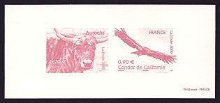 2009 70-90c France 'Endangered Animals' Compound Trial Color Proof Miniature Sheetlet, Deluxe Presentation Miniature Sheet