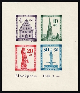1949 Baden, French Zone of Occupation, Germany, Souvenir Sheet, Imperforate