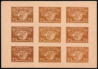 1949 25sh Munich, Plast Scout Week, Ukraine, DP Camp, Displaced Persons Camp, Imperforate Block of Nine