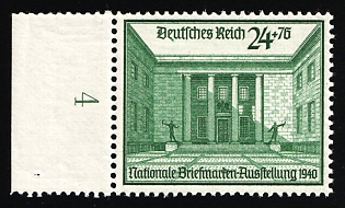 1940 24pf Third Reich, Germany, Complete Set, Margin, Plate Number