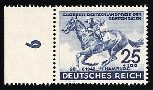 1942 12pf Third Reich, Germany, Complete Set, Margin, Plate Number