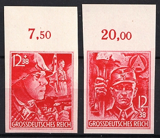 1945 Third Reich, Germany, Complete Set, Imperforate, Margins, Plate Numbers