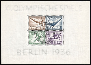 1936 (1 Aug) 'Olympic Games in Berlin. Olympic Stadium', Third Reich, Germany, First Day Cancellation, Souvenir Sheet, Commemorative Postmark