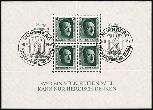 1937 (6 Sep) 'Reichstag NSDAP in Nuremberg', Third Reich, Germany, Souvenir Sheet, Commemorative Postmarks