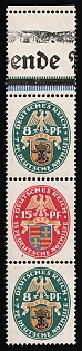 1928 Weimar Republic, Germany, Se-tenant, Zusammendrucke, Leerfeld, Blank field, Margin