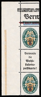 1928 8pf Weimar Republic, Germany, Se-tenant, Zusammendrucke, Leerfeld, Blank field, Corner Margin