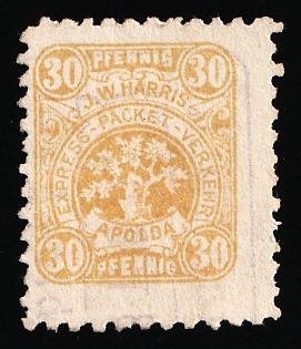 1887 30pf Apolda, Germany Local Post, Private City Mail, Violet Rectangular Cancellation