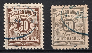 1886 Auerbach i. Vogtland, Germany Local Post, Private City Mail, Blue Oval Cancellations