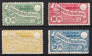 1887 Auerbach i. Vogtland, Germany Local Post, Private City Mail, Violet Rectangular Cancellations