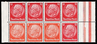 1933 3x8pf, 5x12pf Third Reich, Germany, Se-tenant, Zusammendrucke, Booklet pane, Margin