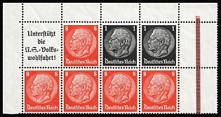 1936-37 2x1pf, 5x8pf Third Reich, Germany, Se-tenant, Zusammendrucke, Booklet pane, Corner Margin