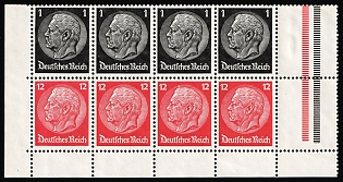 1937-39 4x1pf, 4x12pf Third Reich, Germany, Se-tenant, Zusammendrucke, Booklet pane, Corner Margin