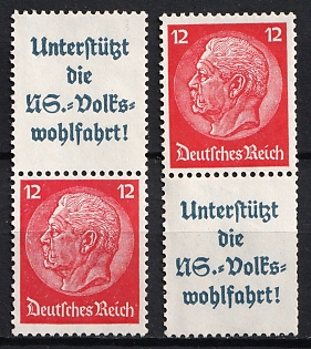 1937-39 12pf Third Reich, Germany, Se-tenants, Zusammendrucke