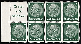 1939 6pf Third Reich, Germany, Se-tenant, Zusammendrucke, Booklet pane