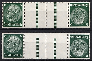 1939 6pf Third Reich, Germany, Gutter Pairs, Tete-beches, Se-tenants, Zusammendrucke