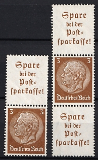 1939 3pf Third Reich, Germany, Se-tenants, Zusammendrucke