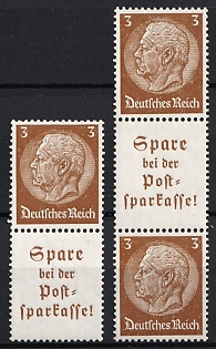 1939 3pf Third Reich, Germany, Se-tenants, Zusammendrucke