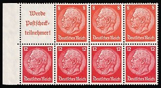 1940-41 3x8pf, 4x12pf Third Reich, Germany, Se-tenant, Zusammendrucke, Booklet pane