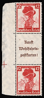 1935 12pf Third Reich, Germany, Se-tenant, Zusammendrucke, Margin