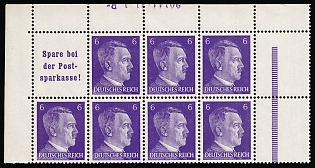 1941 7x6pf Third Reich, Germany, Se-tenant, Zusammendrucke, Booklet pane, Corner Margin, Sheet Inscription '20144.41 1 Br'