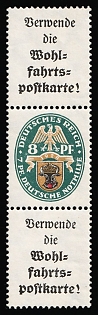 1928 8pf Weimar Republic, Germany, Se-tenant, Zusammendrucke, Signed